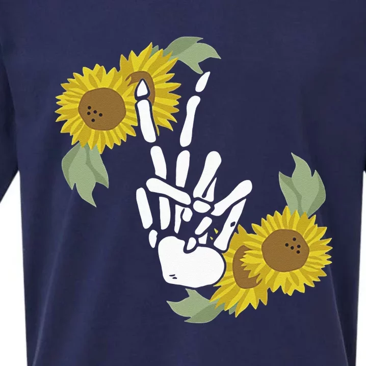 Skeleton Hand Peace Sign Bones Sunflower Sueded Cloud Jersey T-Shirt