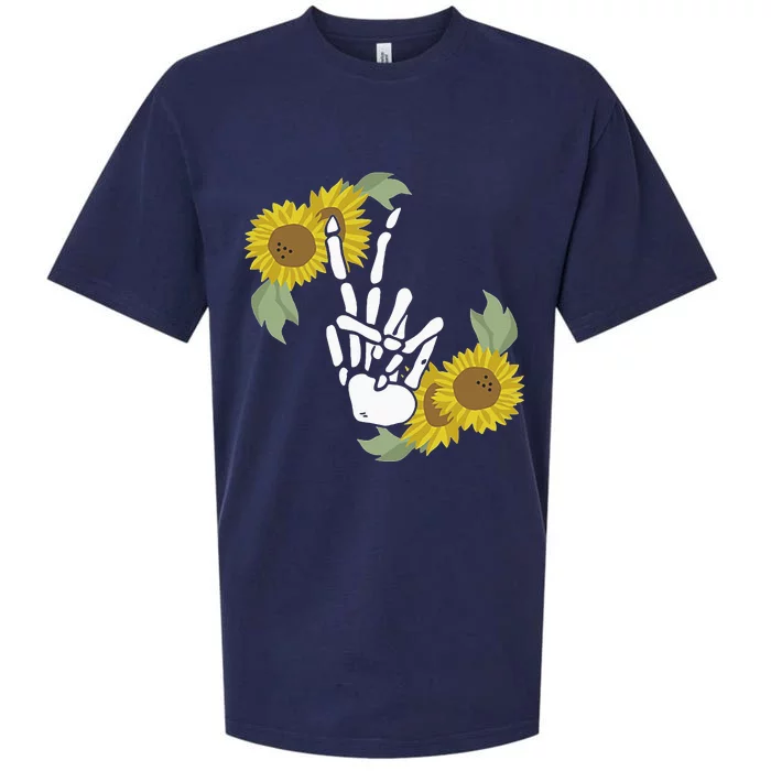 Skeleton Hand Peace Sign Bones Sunflower Sueded Cloud Jersey T-Shirt