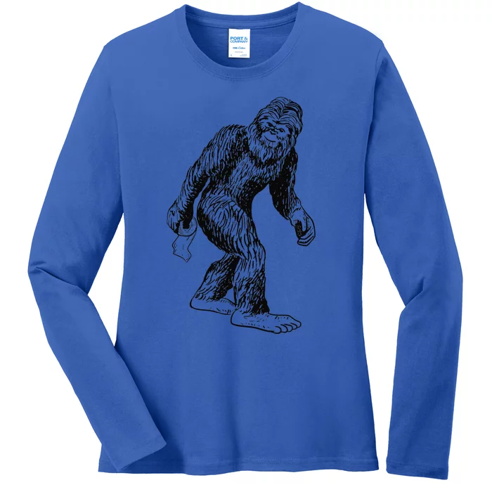 Silly Halloween Perfect Bigfoot Carries Toilet Paper Ladies Long Sleeve Shirt