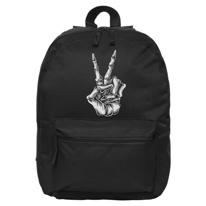 Skeleton Hand Peace Sign Bones Vintage Retro Peace 16 in Basic Backpack