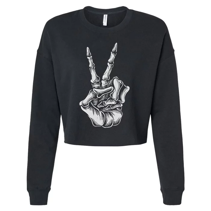 Skeleton Hand Peace Sign Bones Vintage Retro Peace Cropped Pullover Crew