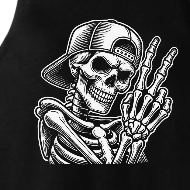 Skeleton Hand Peace Sign Retro Halloween Skeleton Hand Sign Ladies Tri-Blend Wicking Tank