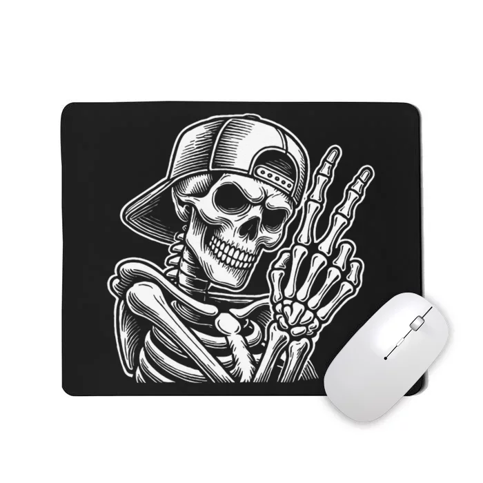 Skeleton Hand Peace Sign Retro Halloween Skeleton Hand Sign Mousepad