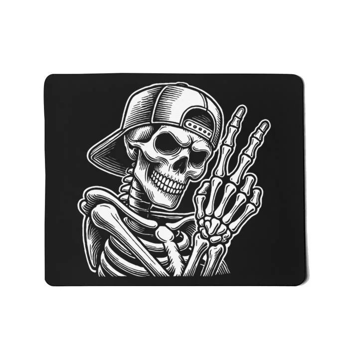 Skeleton Hand Peace Sign Retro Halloween Skeleton Hand Sign Mousepad