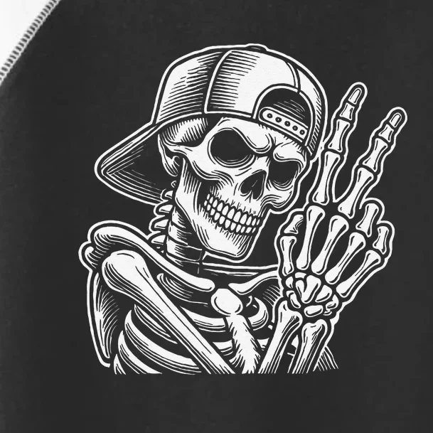 Skeleton Hand Peace Sign Retro Halloween Skeleton Hand Sign Toddler Fine Jersey T-Shirt