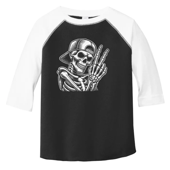 Skeleton Hand Peace Sign Retro Halloween Skeleton Hand Sign Toddler Fine Jersey T-Shirt