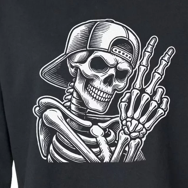 Skeleton Hand Peace Sign Retro Halloween Skeleton Hand Sign Cropped Pullover Crew