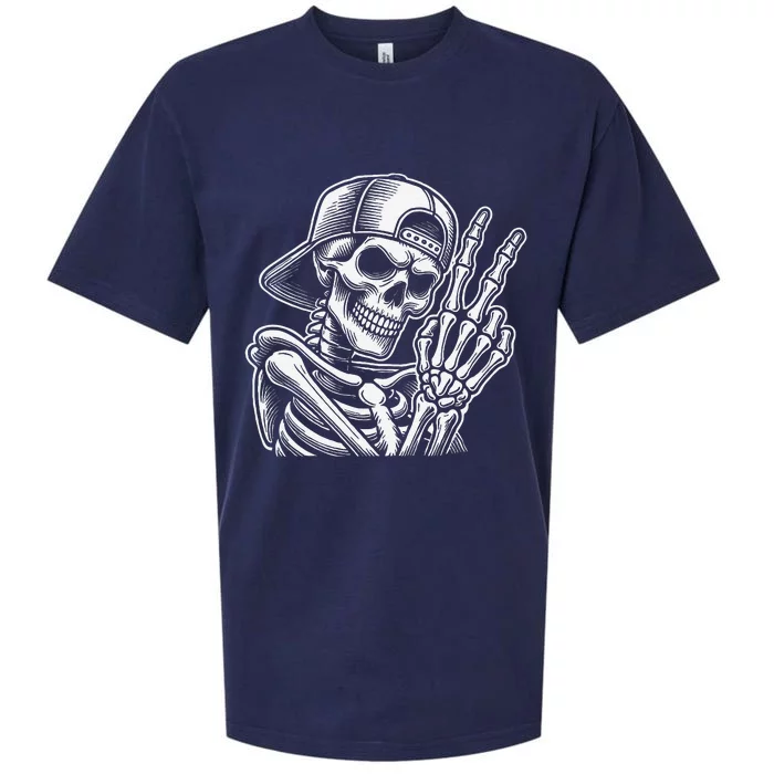 Skeleton Hand Peace Sign Retro Halloween Skeleton Hand Sign Sueded Cloud Jersey T-Shirt