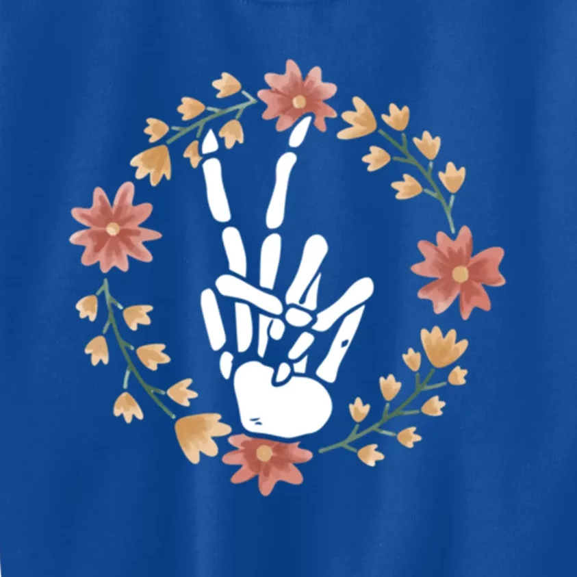 Skeleton Hand Peace Sign Bone Flowers Meaningful Gift Kids Sweatshirt