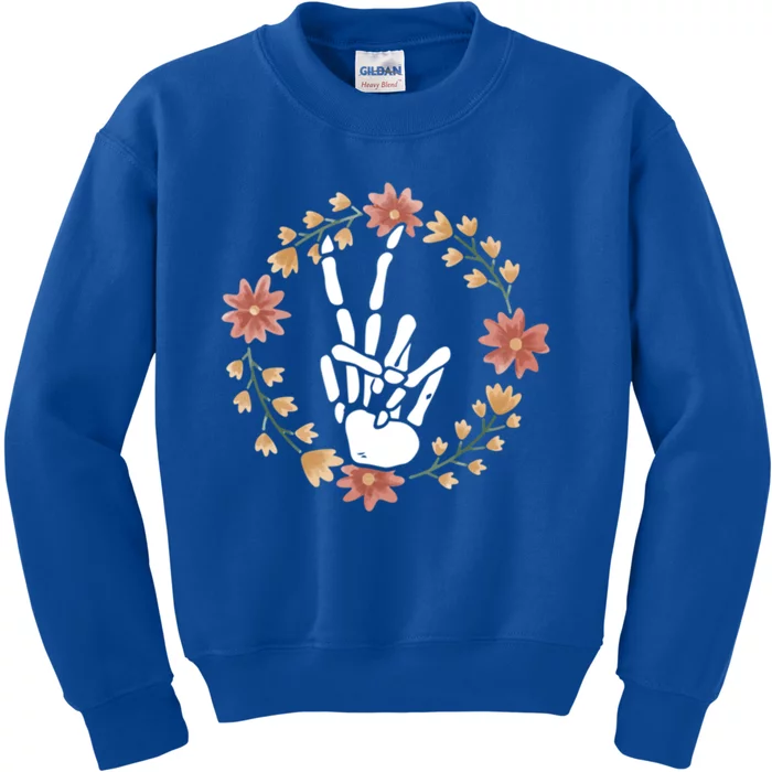 Skeleton Hand Peace Sign Bone Flowers Meaningful Gift Kids Sweatshirt