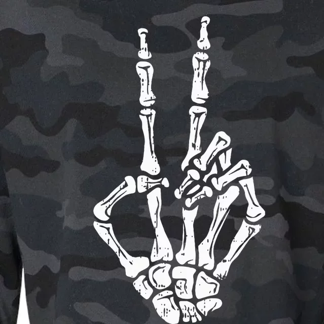 Skeleton Hand Peace Sign Halloween Costume Bones Cropped Pullover Crew