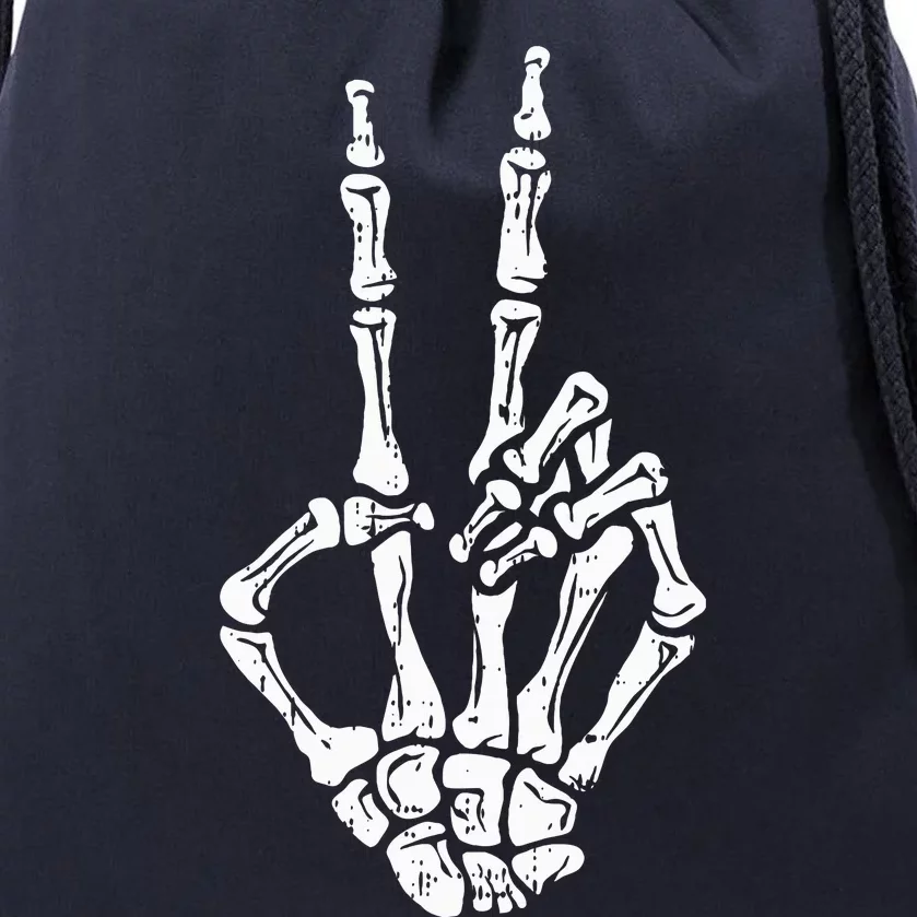 Skeleton Hand Peace Sign Halloween Costume Bones Drawstring Bag