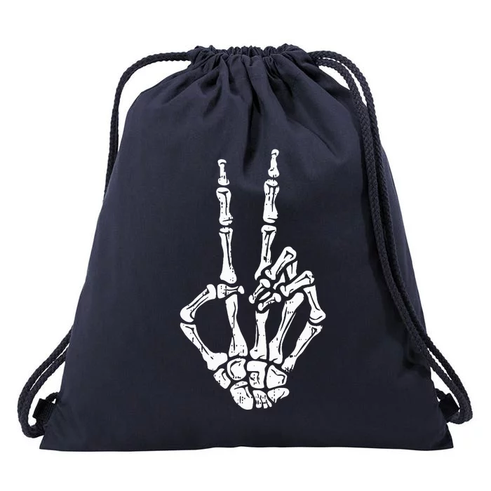 Skeleton Hand Peace Sign Halloween Costume Bones Drawstring Bag