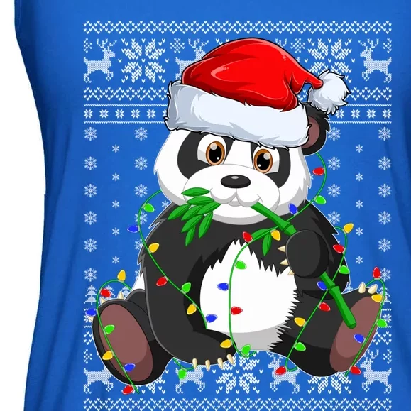 Santa Hat Panda Xmas Lighting Ugly Panda Christmas Great Gift Ladies Essential Flowy Tank