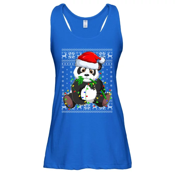 Santa Hat Panda Xmas Lighting Ugly Panda Christmas Great Gift Ladies Essential Flowy Tank