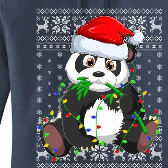 Santa Hat Panda Xmas Lighting Ugly Panda Christmas Great Gift Women's Pullover Hoodie