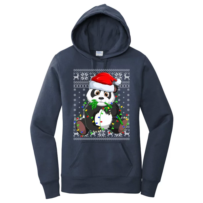 Santa Hat Panda Xmas Lighting Ugly Panda Christmas Great Gift Women's Pullover Hoodie