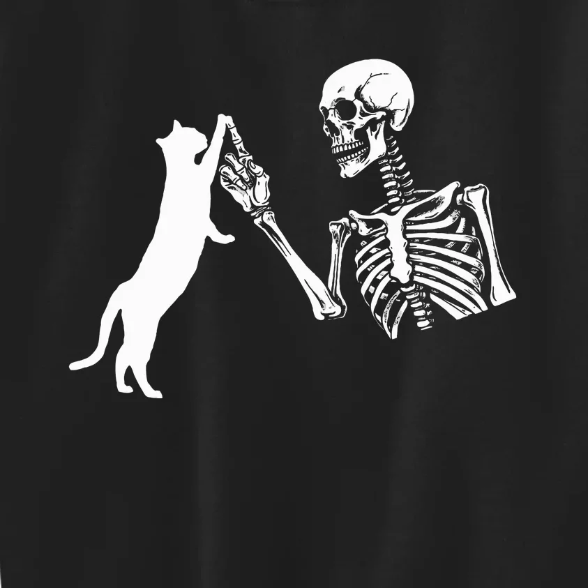 Skeleton Hand Playing Cat Funny Halloween Kids Sweatshirt