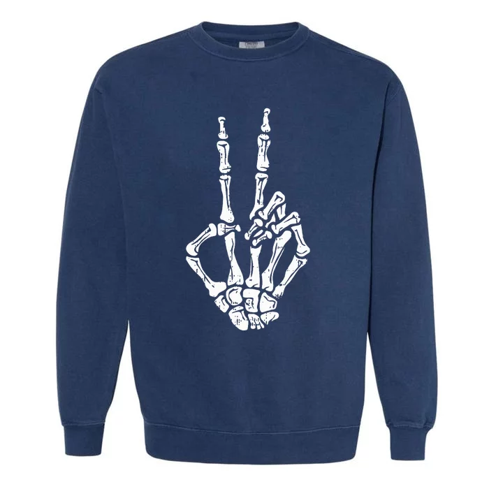 Skeleton Hand Peace Sign Halloween Costume Bones Garment-Dyed Sweatshirt