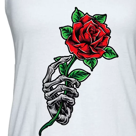 Skeleton Hand Red Rose Flower Ladies Essential Flowy Tank