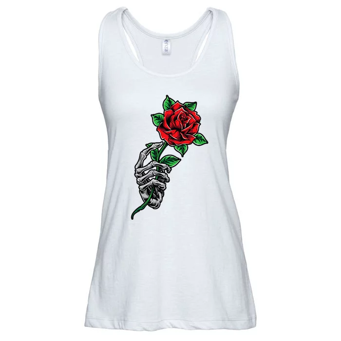 Skeleton Hand Red Rose Flower Ladies Essential Flowy Tank