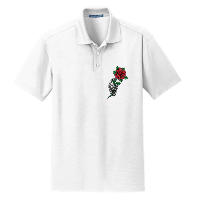 Skeleton Hand Red Rose Flower Dry Zone Grid Performance Polo