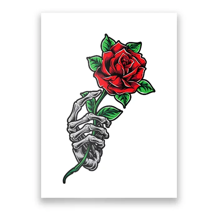 Skeleton Hand Red Rose Flower Poster