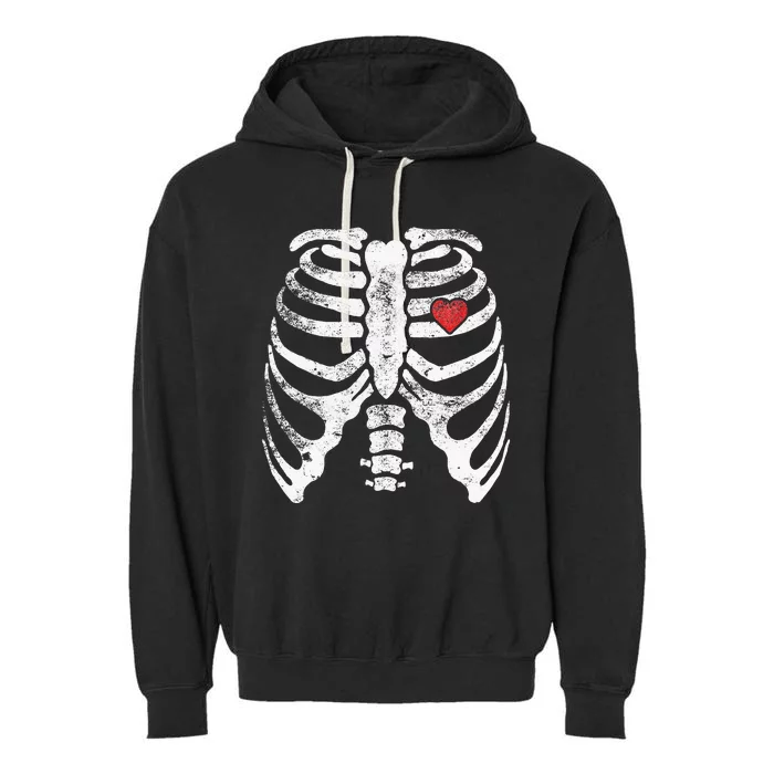 Skeleton Heart Rib Cage XRay Adult Kids Funny Halloween Garment-Dyed Fleece Hoodie