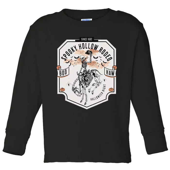 Spooky Hollow Rodeo Western Skeleton Cowboy Halloween Toddler Long Sleeve Shirt