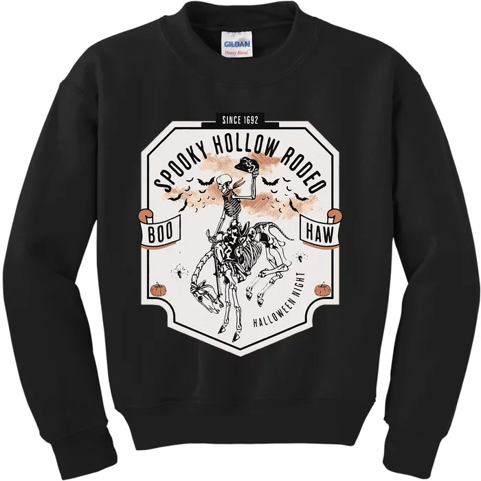 Spooky Hollow Rodeo Western Skeleton Cowboy Halloween Kids Sweatshirt