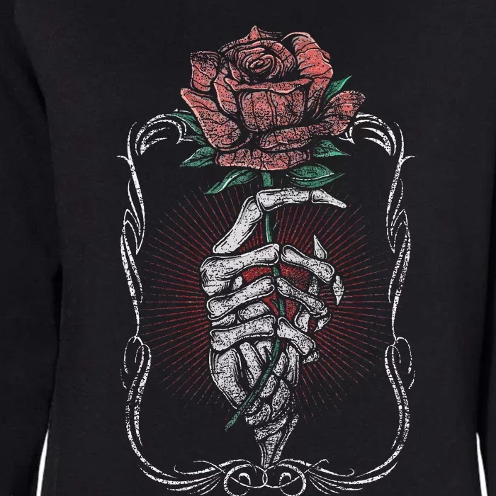 Skeleton Hand Rose Red Flower Gothic Tattoo Skull Occult Womens California Wash Sweatshirt