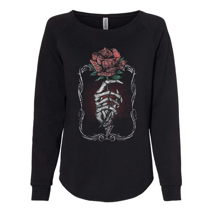 Skeleton Hand Rose Red Flower Gothic Tattoo Skull Occult Womens California Wash Sweatshirt