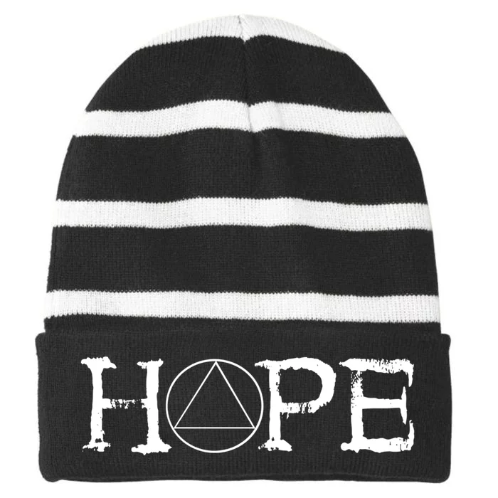 Sobriety Hope Recovery Alcoholic Sober Recover Aa Support Gift Striped Beanie with Solid Band