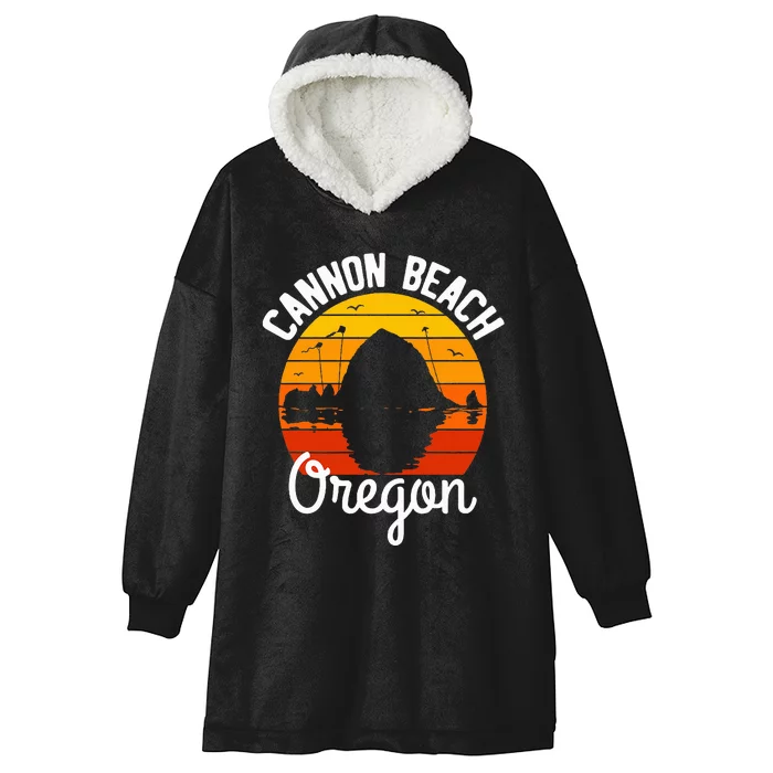 Sunset Haystack Rock Souvenir Cannon Beach Hooded Wearable Blanket