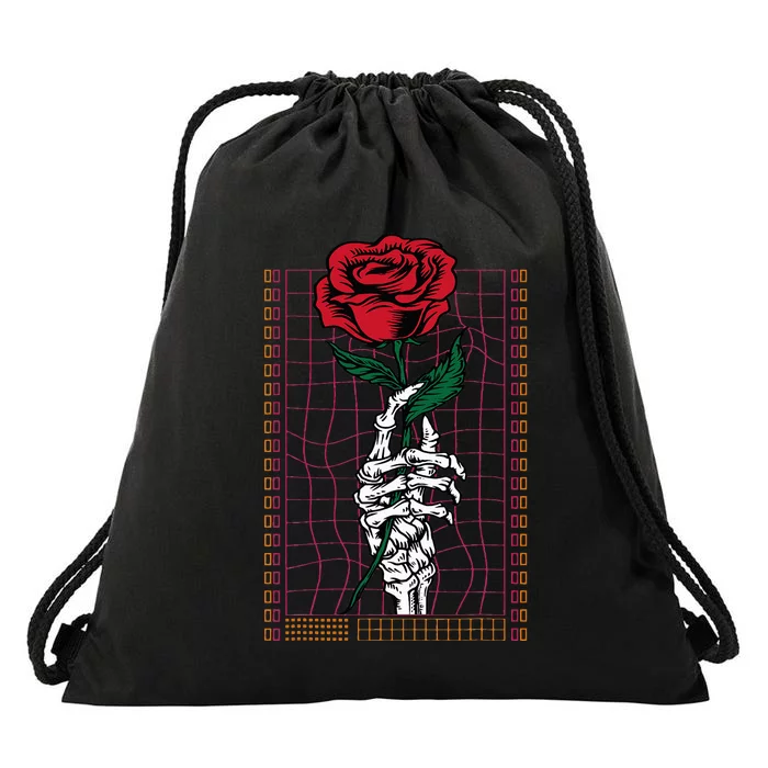 Skeleton Hand Red Rose Flower Gothic Style Drawstring Bag