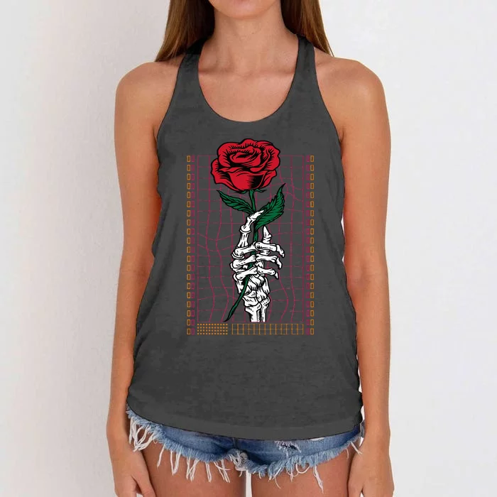 Skeleton Hand Red Rose Flower Gothic Style Women's Knotted Racerback Tank