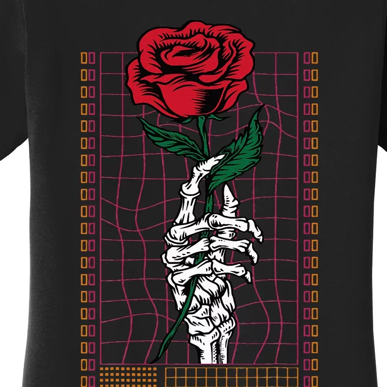 Skeleton Hand Red Rose Flower Gothic Style Women's T-Shirt