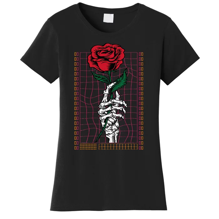 Skeleton Hand Red Rose Flower Gothic Style Women's T-Shirt