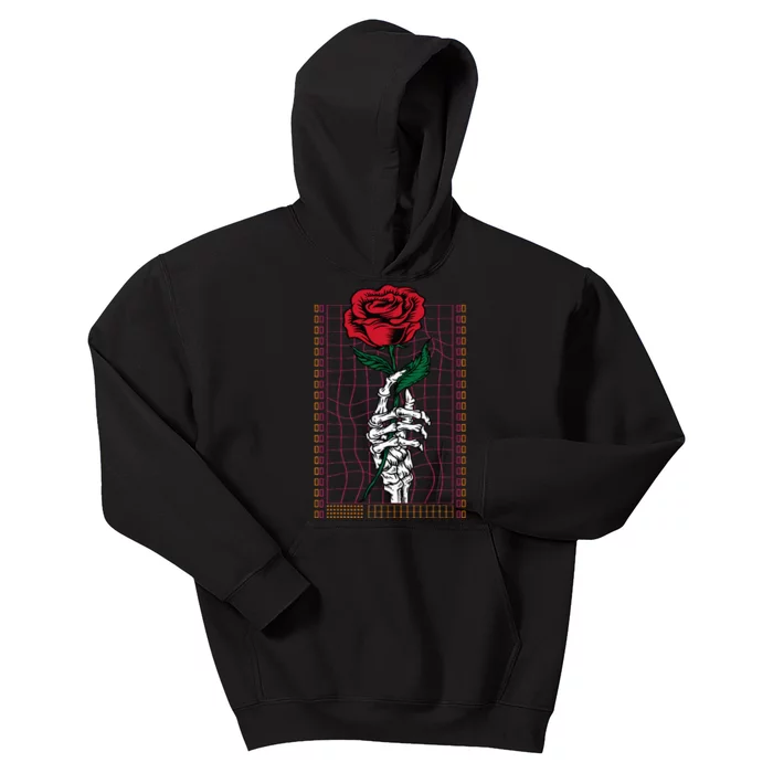 Skeleton Hand Red Rose Flower Gothic Style Kids Hoodie