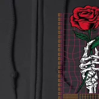 Skeleton Hand Red Rose Flower Gothic Style Full Zip Hoodie