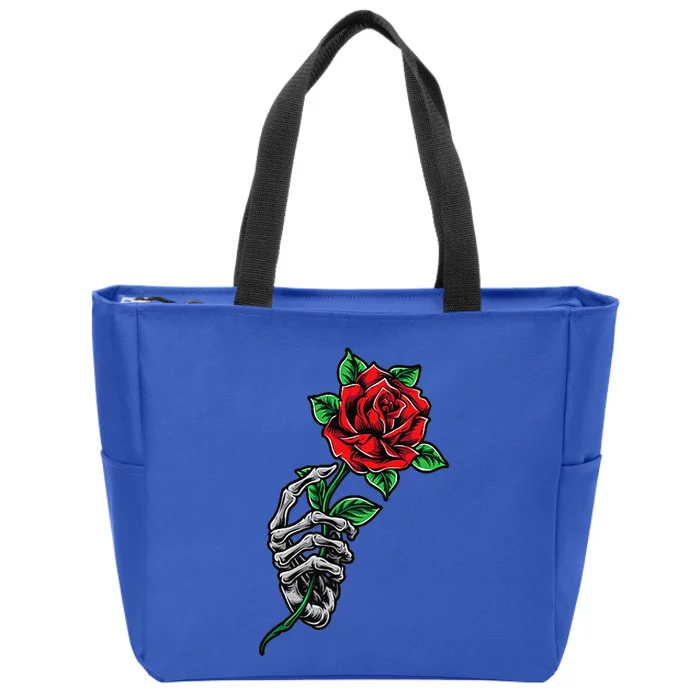 Skeleton Hand Red Rose Flower Zip Tote Bag