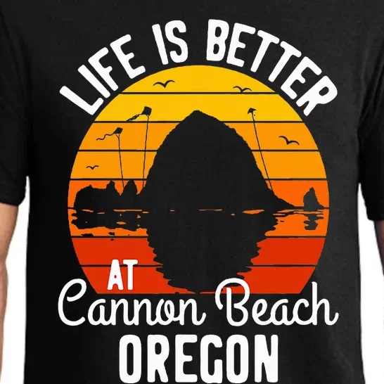 Sunset Haystack Rock Souvenir Life Is Better At Cannon Beach Pajama Set