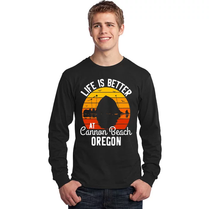 Sunset Haystack Rock Souvenir Life Is Better At Cannon Beach Tall Long Sleeve T-Shirt