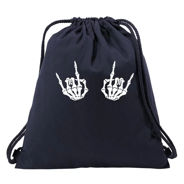 Skeleton Hand Rock Music Metalhead Sign Meaningful Gift Drawstring Bag