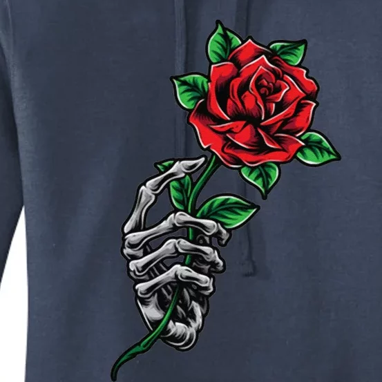 Skeleton Hand Red Rose Flower Women's Pullover Hoodie