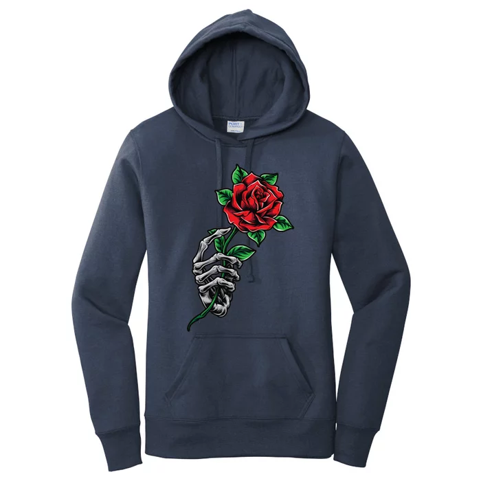 Skeleton Hand Red Rose Flower Women's Pullover Hoodie