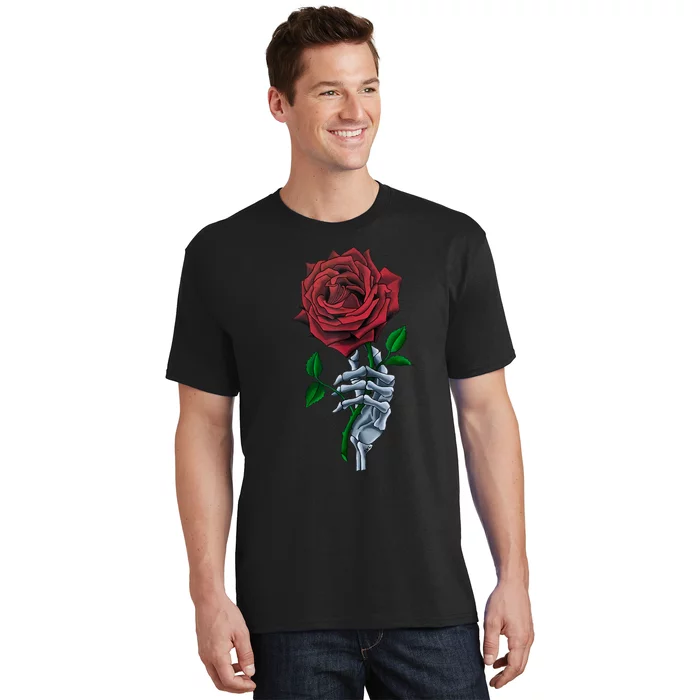 Skeleton Hand Red Rose Flower T-Shirt