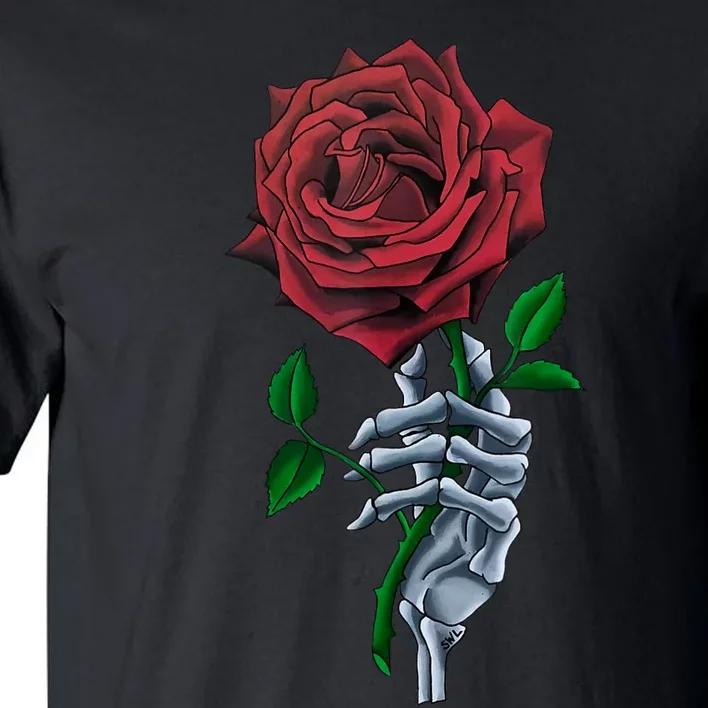 Skeleton Hand Red Rose Flower Tall T-Shirt