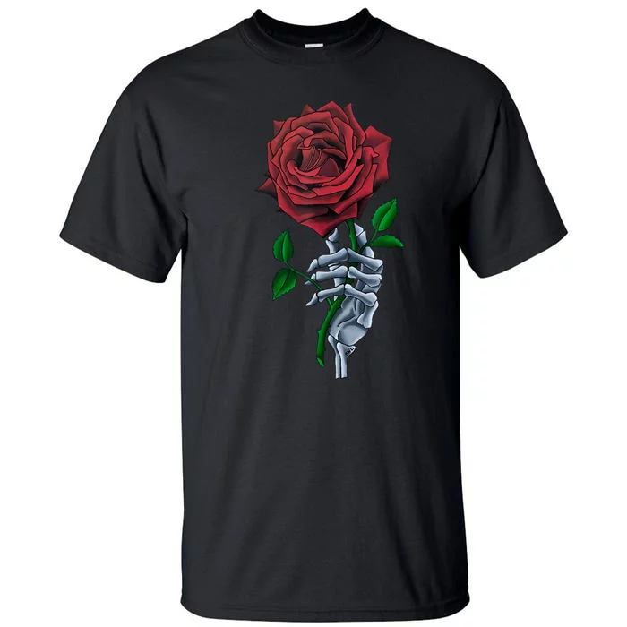 Skeleton Hand Red Rose Flower Tall T-Shirt