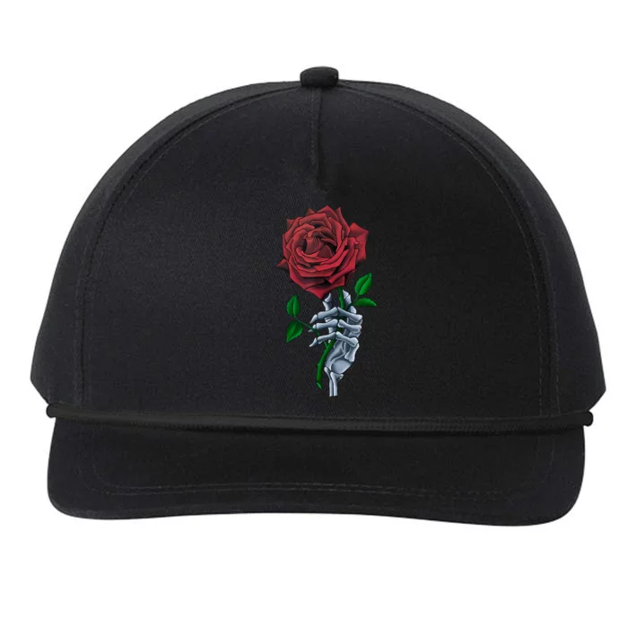 Skeleton Hand Red Rose Flower Snapback Five-Panel Rope Hat